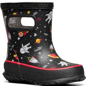 Bogs Black and Red Rain & Snow Boots with Space Theme